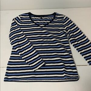 Talbots Navy and White 100 Cotton Striped V Neck Top - Women’s Medium - like new